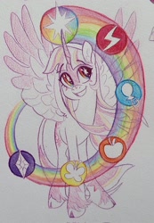 Size: 1416x2048 | Tagged: safe, artist:creeate97, derpibooru import, twilight sparkle, twilight sparkle (alicorn), alicorn, pony, rainbow, solo, starry eyes, traditional art, wingding eyes