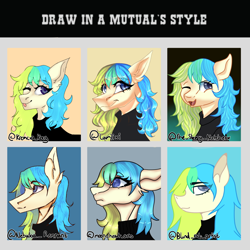 Size: 2048x2048 | Tagged: safe, artist:neonbugzz, derpibooru import, oc, oc:aqua celeste, earth pony, drawing in mutuals style, solo, style challenge