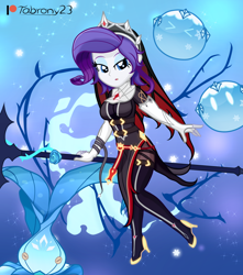 Size: 1640x1858 | Tagged: safe, artist:tabrony23, derpibooru import, rarity, equestria girls, beautiful, boots, breasts, cape, clothes, cosplay, costume, crown, cute, female, genshin impact, gloves, high res, jewelry, lidded eyes, patreon, patreon logo, raritits, regalia, rosaria (genshin impact), shoes, short hair, slimes (genshin impact), snow, snowflake, socks, solo, spear, thigh highs, weapon, whopperflower (genshin impact)