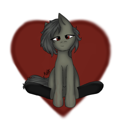 Size: 1280x1280 | Tagged: safe, derpibooru import, oc, oc only, earth pony, pony, earth pony oc, eye clipping through hair, female, front view, heart, looking at you, mare, scar, sitting, socks, solo