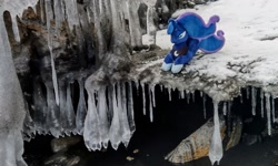 Size: 2048x1232 | Tagged: safe, derpibooru import, photographer:pakapaka1993, princess luna, pony, seapony (g4), ice, icicle, irl, japan, photo, plushie, snow, solo, winter