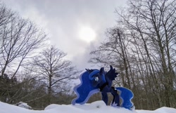 Size: 2048x1320 | Tagged: safe, derpibooru import, photographer:pakapaka1993, princess luna, alicorn, pony, irl, japan, photo, plushie, snow, solo, tree, winter