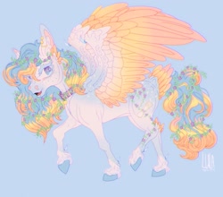 Size: 2064x1815 | Tagged: safe, artist:pegasus004, derpibooru import, oc, pegasus, pony, claws, collar, colored hooves, colored pupils, colored wings, ear piercing, earring, flower, flower in hair, freckles, jewelry, piercing, solo, unshorn fetlocks, wing claws, wings