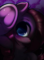 Size: 1490x2044 | Tagged: safe, artist:kurogewapony, derpibooru import, pinkie pie, earth pony, pony, abstract background, close-up, cute, cuteamena, female, frog (hoof), looking at you, mare, pinkamena diane pie, solo, underhoof