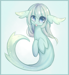 Size: 948x1031 | Tagged: safe, artist:chimeeri, derpibooru import, oc, oc only, merpony, seapony (g4), cute, female, fish tail, flowing mane, looking at you, mare, purple eyes, simple background, smiling, smiling at you, solo, tail, tongue, tongue out, underwater, water