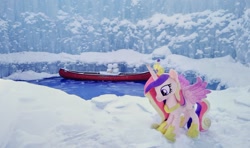 Size: 1024x607 | Tagged: safe, derpibooru import, photographer:pakapaka1993, princess cadance, alicorn, pony, boat, ice, irl, japan, paddle, photo, plushie, snow, snowman, solo, water, winter