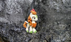 Size: 2048x1210 | Tagged: safe, derpibooru import, photographer:pakapaka1993, autumn blaze, kirin, pony, irl, japan, photo, plushie, rock, solo