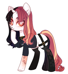 Size: 1024x1105 | Tagged: safe, artist:miioko, derpibooru import, oc, oc only, pony, unicorn, clothes, eyelashes, female, horn, mare, simple background, smiling, socks, solo, tattoo, transparent background, unicorn oc