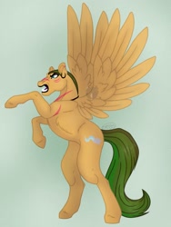 Size: 1197x1596 | Tagged: safe, artist:maneblue, derpibooru import, oc, oc only, pegasus, pony, gradient background, gritted teeth, pegasus oc, rearing, scar, solo