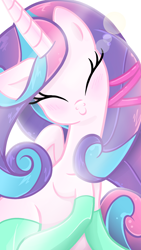 Size: 1080x1920 | Tagged: safe, artist:sallyso, derpibooru import, princess flurry heart, alicorn, pony, blushing, clothes, eyelashes, female, mare, older, older flurry heart, simple background, smiling, socks, solo, white background