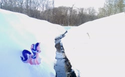 Size: 2048x1272 | Tagged: safe, derpibooru import, photographer:pakapaka1993, starlight glimmer, pony, unicorn, irl, japan, photo, plushie, river, snow, solo, tree, water, winter