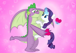 Size: 1280x908 | Tagged: safe, artist:mlplary6, derpibooru import, rarity, spike, dragon, pony, unicorn, female, heart, holiday, looking at each other, male, shipping, smiling, smiling at each other, sparity, straight, valentine's day, valentine's day card