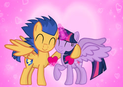 Size: 1280x908 | Tagged: safe, artist:mlplary6, derpibooru import, flash sentry, twilight sparkle, twilight sparkle (alicorn), alicorn, pegasus, pony, female, flashlight, heart, holiday, hug, male, shipping, smiling, straight, valentine's day, valentine's day card