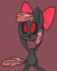 Size: 229x282 | Tagged: safe, artist:pagiepoppie12345, derpibooru import, apple bloom, earth pony, undead, zombie, blanked apple bloom, bow, creepypasta, female, filly, foal, hair bow, headless, holding head, smiling, story of the blanks, zalgo