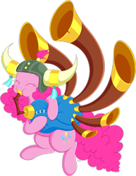 Size: 2053x2664 | Tagged: safe, artist:wownamesarehard, derpibooru exclusive, derpibooru import, pinkie pie, earth pony, pony, season 8, yakity-sax, spoiler:s08, female, helmet, honorary yak horns, horned helmet, mare, simple background, solo, transparent background, viking helmet, yovidaphone