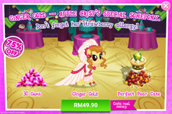 Size: 1038x688 | Tagged: safe, derpibooru import, advertisement, costs real money, female, gameloft, gem, ginger gold (idw), mare, official