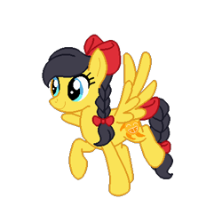 Size: 400x400 | Tagged: safe, artist:venemorae, derpibooru import, oc, oc only, pegasus, pony, bow, braid, braided tail, full body, hair bow, hooves, pegasus oc, raised hoof, raised leg, simple background, smiling, solo, spread wings, tail, transparent background, wings