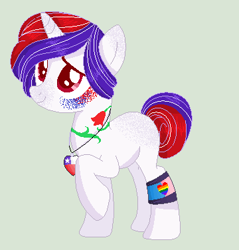 Size: 360x376 | Tagged: safe, artist:yulianapie26, derpibooru import, oc, oc only, pony, unicorn, base used, female, full body, gray background, hooves, horn, jewelry, mare, necklace, raised hoof, raised leg, shading, simple background, smiling, solo, standing, tattoo, unicorn oc