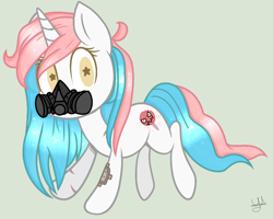 Size: 1576x1260 | Tagged: safe, artist:yulianapie26, derpibooru import, oc, oc only, pony, unicorn, base used, female, gas mask, horn, mare, mask, signature, simple background, solo, starry eyes, unicorn oc, wingding eyes