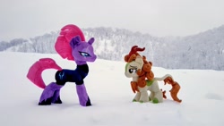 Size: 2048x1151 | Tagged: safe, derpibooru import, photographer:pakapaka1993, autumn blaze, tempest shadow, kirin, pony, unicorn, irl, japan, photo, plushie, snow, winter