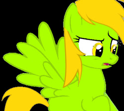 Size: 400x360 | Tagged: safe, derpibooru import, oc, oc:lemon green, pegasus, pony, emote, female, food, lemon, mane, mare, serious, serious face, seriously, simple background, transparent background, wings