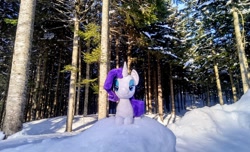 Size: 2048x1248 | Tagged: safe, derpibooru import, photographer:pakapaka1993, rarity, pony, unicorn, irl, japan, photo, plushie, snow, solo, tree, winter