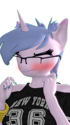 Size: 1080x1920 | Tagged: safe, artist:backmaker, derpibooru import, oc, oc:steamy, anthro, pony, unicorn, 3d, blushing, boop, clothes, cute, cute face, eyes closed, shirt, simple background, solo, source filmmaker, transparent background