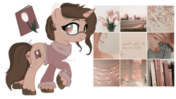 Size: 1280x718 | Tagged: safe, artist:ipandacakes, derpibooru import, oc, pony, unicorn, clothes, female, glasses, mare, moodboard, simple background, solo, sweater, transparent background