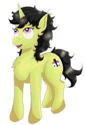 Size: 1900x2800 | Tagged: safe, artist:fdv.alekso, oc, oc only, oc:noelly, pony, unicorn, black mane, black tail, chest fluff, female, horn, looking up, mare, open mouth, ponerpics community collab 2022, simple background, smiling, solo, transparent background, unicorn oc