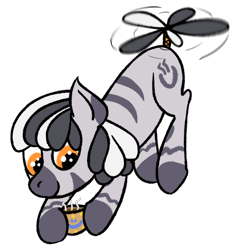 Size: 1516x1576 | Tagged: safe, artist:wren, ponerpics import, oc, oc:slow sipper, zebra, coffee, cup, female, floating, flying, helicopter, mare, ponerpics community collab 2022, soisoisoisoisoi, steam, tail wrap, tailcopter