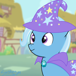 Size: 700x700 | Tagged: safe, artist:ideletedsystem64, derpibooru import, trixie, pony, unicorn, background, bust, cape, clothes, female, hat, portrait, solo, solo female, trixie's cape, trixie's hat