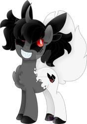 Size: 1280x1819 | Tagged: safe, artist:pure-blue-heart, derpibooru import, oc, oc only, oc:bunz, unicorn, black hair, bow, bunny tail, chest fluff, commission, female, hair bow, red eyes, sharp teeth, simple background, tail, teeth, transparent background