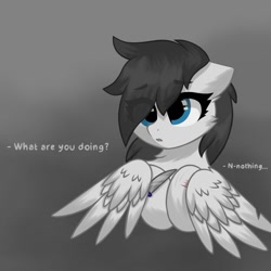 Size: 1500x1500 | Tagged: safe, artist:coarfdraw, derpibooru import, oc, oc only, oc:jet blast, pegasus, caught, female, gray background, knife, mare, scar, self harm, simple background, solo, wings