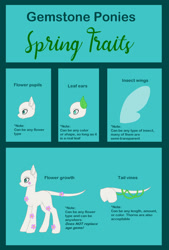 Size: 1280x1897 | Tagged: safe, artist:crysvalonia-admin, artist:pure-blue-heart, artist:sporadicsplash, derpibooru import, original species, closed species, crysvalonia, gemstone pony, gemstones, species guide, spring, trait sheet