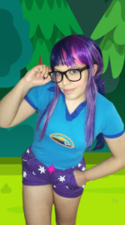 Size: 718x1294 | Tagged: safe, artist:sabrina200415, derpibooru import, sci-twi, twilight sparkle, human, equestria girls, legend of everfree, camp everfree outfits, clothes, cosplay, costume, irl, irl human, photo, solo