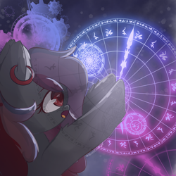 Size: 1280x1280 | Tagged: safe, artist:grithcourage, derpibooru import, oc, oc:kappu kyrana, earth pony, pony, cute, ear fluff, ear piercing, earring, ears, galaxy, jewelry, magic, magic circle, piercing, solo