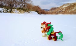 Size: 2048x1226 | Tagged: safe, derpibooru import, photographer:pakapaka1993, autumn blaze, cinder glow, summer flare, kirin, pony, duo, irl, japan, photo, plushie, snow, winter