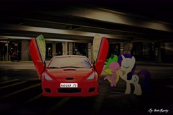 Size: 7585x5057 | Tagged: safe, artist:georgegarza01, derpibooru import, edit, rarity, spike, pony, unicorn, car, female, kissing, male, night, shipping, sparity, straight, toyota, vector