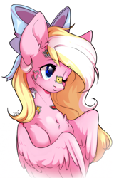 Size: 1920x2995 | Tagged: safe, artist:pledus, derpibooru import, oc, oc only, oc:bay breeze, pegasus, pony, bow, chest fluff, cute, female, hair bow, mare, ocbetes, one eye closed, pegasus oc, simple background, solo, sticker, white background, wings