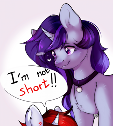 Size: 1920x2144 | Tagged: safe, artist:pledus, derpibooru import, oc, oc only, pony, unicorn, blatant lies, chest fluff, collar, commission, cute, dog tags, duo, female, gradient background, short, telling lies, ych result