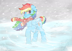 Size: 2400x1700 | Tagged: safe, artist:marbatra, derpibooru import, rainbow dash, pegasus, blizzard, cold, scared, snow, snowfall, wind