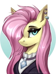 Size: 900x1200 | Tagged: safe, artist:buvanybu, derpibooru import, fluttershy, pegasus, pony, clothes, female, fluttergoth, hair over one eye, looking at you, mare, solo