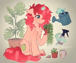 Size: 2048x1693 | Tagged: safe, artist:draw3, derpibooru import, oc, oc only, pony, unicorn, food, magic, magic aura, mug, plant, solo, tea, unshorn fetlocks