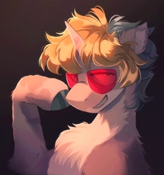 Size: 1922x2048 | Tagged: safe, artist:draw3, derpibooru import, oc, oc only, pony, unicorn, chest fluff, ear fluff, ear piercing, earring, ears, glasses, jewelry, looking at you, piercing, smiling, solo