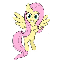 Size: 2000x2000 | Tagged: safe, artist:sazanamibd, derpibooru import, fluttershy, pegasus, pony, crossed hooves, female, flying, looking at you, mare, simple background, solo, white background