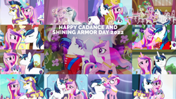 Size: 1280x720 | Tagged: safe, derpibooru import, edit, edited screencap, editor:quoterific, screencap, hayseed turnip truck, linky, parasol, princess cadance, princess flurry heart, shining armor, shoeshine, alicorn, crystal pony, earth pony, pony, unicorn, a canterlot wedding, a flurry of emotions, best gift ever, once upon a zeppelin, season 2, season 3, season 5, season 6, season 7, season 9, slice of life (episode), the crystal empire, the crystalling, the ending of the end, the one where pinkie pie knows, the times they are a changeling, spoiler:s09, airship, baby, baby pony, cadance and shining day, cake, crown, crying, crystal empire, crystallized, eyes closed, female, filly, foal, food, jewelry, magic, male, mare, open mouth, open smile, ponyville town hall, regalia, sad, smiling, spread wings, stallion, sugarcube corner, telekinesis, twilight's castle, wings, zeppelin