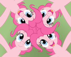 Size: 2000x1600 | Tagged: safe, artist:sazanamibd, derpibooru import, pinkie pie, earth pony, pony, clone, female, green background, looking at each other, looking at someone, mare, open mouth, open smile, pinkie clone, self paradox, self ponidox, simple background, smiling