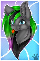 Size: 1983x3023 | Tagged: safe, artist:maneblue, derpibooru import, oc, oc only, earth pony, pony, :p, abstract background, bust, chest fluff, ear fluff, ears, earth pony oc, eyelashes, female, mare, paw prints, solo, tongue, tongue out