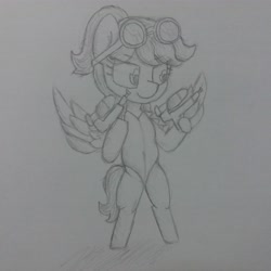 Size: 3072x3072 | Tagged: safe, artist:cherro, derpibooru import, oc, oc only, oc:high diving, pegasus, pony, bipedal, clothes, female, goggles, solo, swimsuit, traditional art, watergun