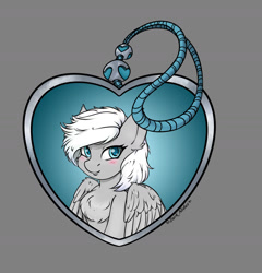 Size: 1768x1844 | Tagged: safe, artist:dark_nidus, derpibooru import, oc, oc:silver edge, pegasus, chest fluff, cute, hearts and hooves day, holiday, locket, pegasus oc, valentine's day, wholesome